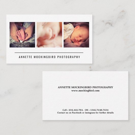 モダンなシンプル3の写真のミニマリストの写真撮影 名刺 (正面/裏面)