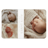 モダンなジェンダーニュートラルベージュのフォトコラージュ 新生児 マグネット (横)