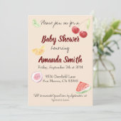 モダンなジェンダーニュートラル ウォーターカラーフルーツベイビーシャワー 招待状 (スタンド正面)