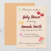 モダンなジェンダーニュートラル ウォーターカラーフルーツベイビーシャワー 招待状 (正面/裏面)