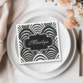 モダンなジャズエイジ エレガント ブラック&ホワイト 1920年代 スタンダードカクテルナプキン