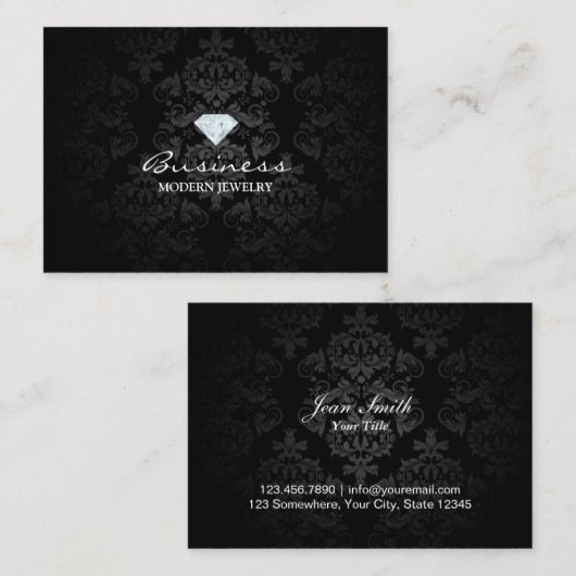 モダンなジュエリーのクラシックで黒いダマスク織 名刺 (正面/裏面)