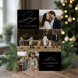 モダンなジョイ・トゥ・ザ・ワールド ブラック 4 フォト シーズンカード