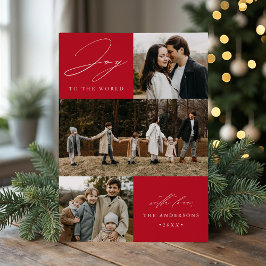 モダンなジョイ・トゥ・ザ・ワールド レッド 4 フォト シーズンカード