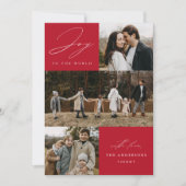 モダンなジョイ・トゥ・ザ・ワールド レッド 4 フォト シーズンカード (正面)