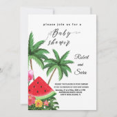 モダンなスイカのパームツリーガーデン ベイビーシャワー 招待状 (正面)
