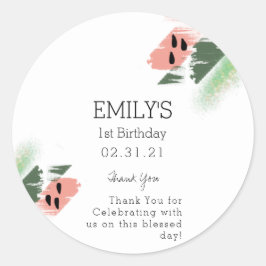 モダンなスイカのペイント風ブラシストロークの誕生日 ラウンドシール