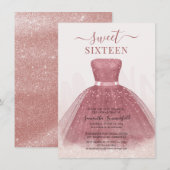 モダンなスイート16 ローズゴールドの誕生日パーティー 招待状 (正面/裏面)