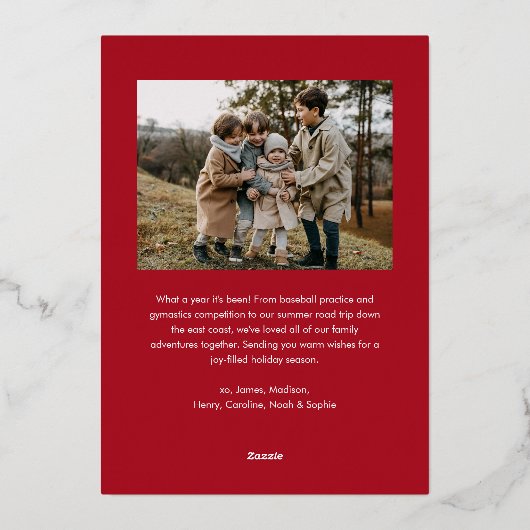 モダンなスクリプトが美しい アーチ型の2枚の写真で楽しむ ハッピー ホリデーズ 箔シーズンカード (裏面)