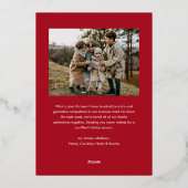 モダンなスクリプトが美しい レッド メリークリスマス アーチ 2 フォト 箔シーズンカード (裏面)