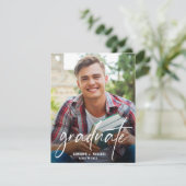 モダンなスクリプトで飾られた卒業カスタム写真 卒業のお祝い 案内状 (スタンド正面)