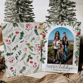 モダンなスクリプトとエレガントなボタニカルアーチ 1枚の写真 シーズンカード