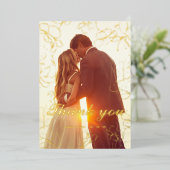 モダンなスクリプトのゴールドフォイル結婚式のお礼カード 箔招待状 (立ち正面)