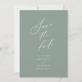 モダンなスクリプトのシンプルなセージグリーンのSave the Date セーブザデート (正面)