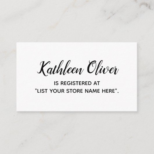 モダンなスクリプトのブラック&ホワイト ギフト レジストリー カード (正面)