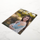 モダンなスクリプトの卒業発表写真 箔招待状 (回転した状態)