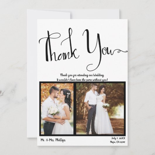 モダンなスクリプトの黒と白の写真の感謝の意を表す 招待状 (正面)