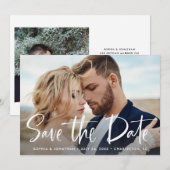 モダンなスクリプトの2枚の写真 セーブザデート (正面/裏面)