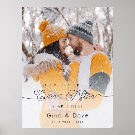 モダンなスクリプトオーバーレイ結婚式の写真ウェルカムポスター ポスター (正面)