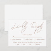 モダンなスクリプトカリグラフィーのモカ色のウェディングカード 出欠カード (正面/裏面)