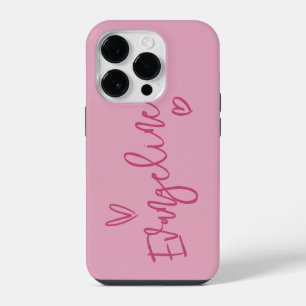 モダンなスクリプトタイポグラフィ ピンクの女性らしいハート エレガント iPhone 14 PROケース