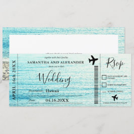 モダンなスクリプトビーチ飛行機搭乗券結婚式 招待状