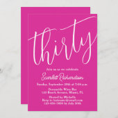 モダンなスクリプトピンク 30歳の誕生日パーティー 招待状 (正面/裏面)