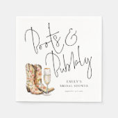 モダンなスクリプトブーツとバブル ブライズシャワー スタンダードカクテルナプキン (正面)
