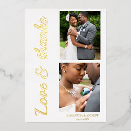 モダンなスクリプト箔の結婚式お礼カード 箔招待状