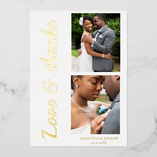 モダンなスクリプト箔の結婚式お礼カード 箔招待状 (正面)