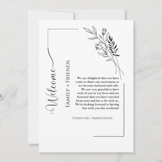 モダンなスクリプト結婚式のウェルカム&行程表の週末 案内状 (正面)