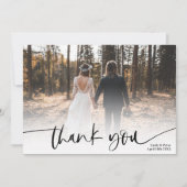 モダンなスクリプト黒ありがとう2枚の写真 結婚式 サンキューカード (正面)