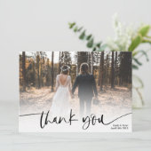 モダンなスクリプト黒ありがとう2枚の写真 結婚式 サンキューカード (スタンド正面)