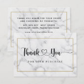 モダンなスクリプト黒白大理石 サンキューカード (正面/裏面)