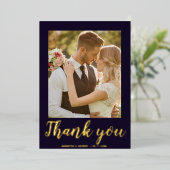 モダンなスクリプト2枚の写真 ウェディング サンクスカード 箔招待状 (立ち正面)