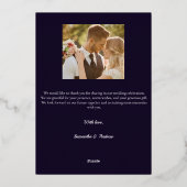 モダンなスクリプト2枚の写真 ウェディング サンクスカード 箔招待状 (裏面)