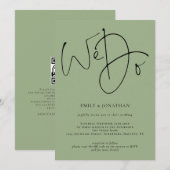 モダンなスクリプト ウェディング サイン セージグリーン QR コード 招待状 (正面/裏面)