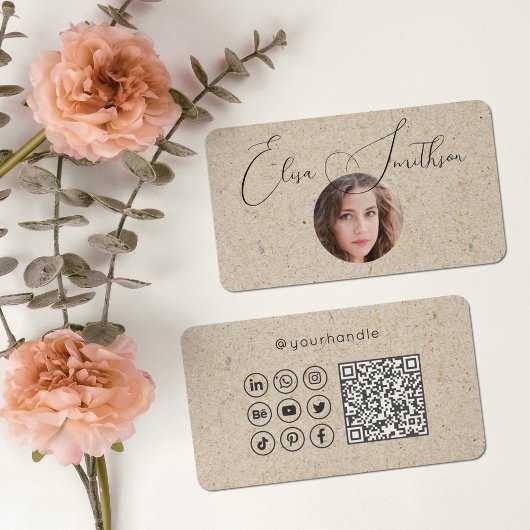 モダンなスクリプト ソーシャルメディア QR コード あなたの写真を追加 名刺