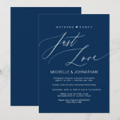 モダンなスクリプト ネイビー 結婚式 挙式 披露宴の案内 招待状 (正面/裏面)