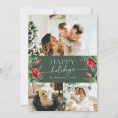 モダンなスクリプト フォレストグリーン 水彩ボタニカル シーズンカード (正面)