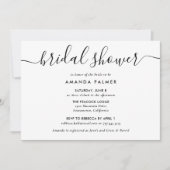 モダンなスクリプト フォントのブラック＆ホワイト ブライダル シャワー 招待状 (正面)