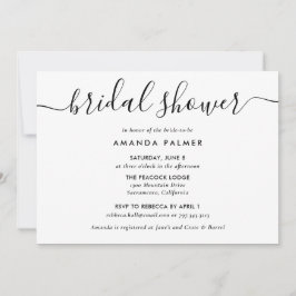 モダンなスクリプト フォントのブラック＆ホワイト ブライダル シャワー 招待状