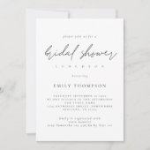 モダンなスクリプト ブラック＆ホワイト ブライダルシャワー 招待状 (正面)