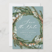 モダンなスクリプト ユーカリ エレガント ウェディング セーブザデート (正面)