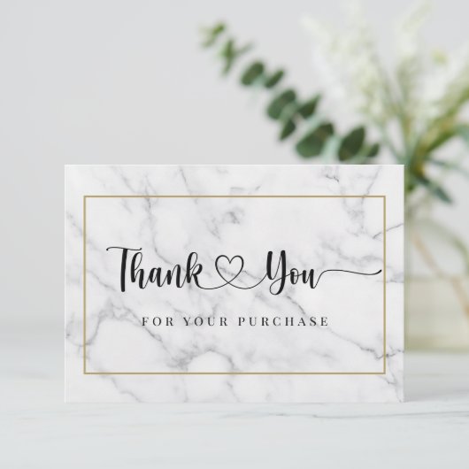モダンなスクリプト 黒白大理石 サンキューカード (スタンド正面)