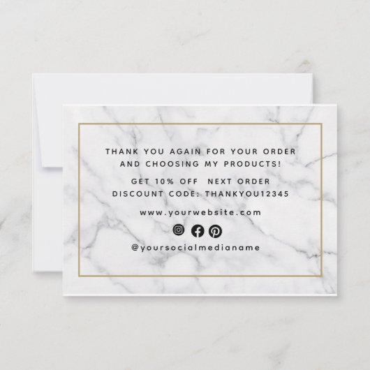 モダンなスクリプト 黒白大理石 サンキューカード (裏面)