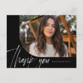 モダンなスクリプト 1枚の写真 黒 卒業 ありがとうございます ポストカード (正面)