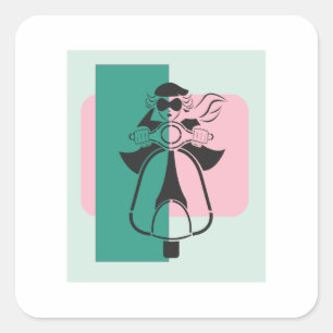 モダンなスクーターの女の子 スクエアシール