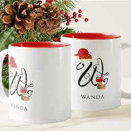 モダンなスタイリッシュなイニシャルWのモノグラム クリスマス ツートーンマグカップ