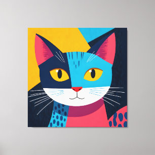 モダンなスタイリッシュ猫 - フラットグラフィックアート キャンバスプリント